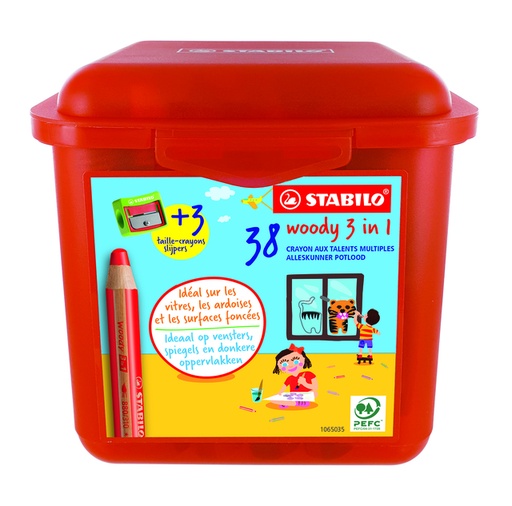 [1439313] Crayon de couleur STABILO 882 woody 3 en 1 avec 3 taille-crayons Classpack 38 pièces