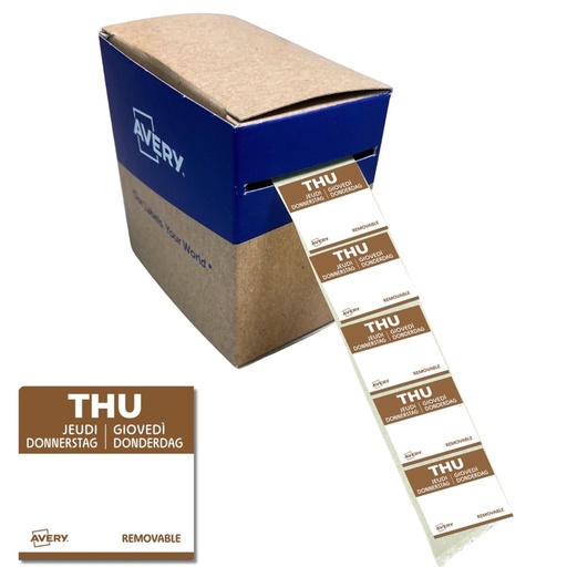 [1466547] Etiquette Avery HACCP JEUDI brun 25x25mm 1000 pièces