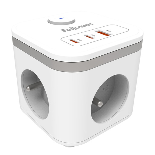 [1466065] Cube d'alimentation Fellowes Power Cube E 3 prises 1x USB A 2x USB C 2m blanc FR/BE