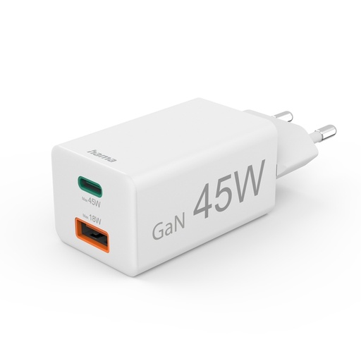 [1465976] Chargeur Hama USB-C/USB-A Mini PD 45W blanc