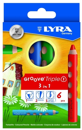 [1466327] Kleurpotlood LYRA Groove Triple One extra dik set à 6 kleuren