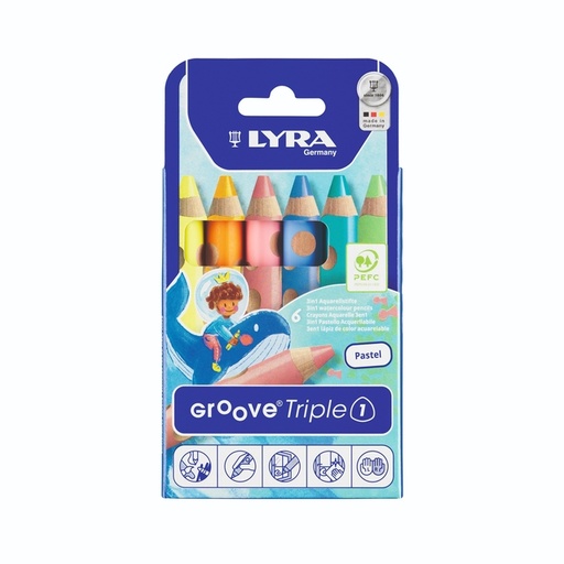 [1466330] Crayon de couleur LYRA Groove Triple One set 6 couleurs pastel