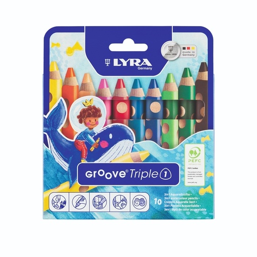 [1466333] Kleurpotlood LYRA Groove Triple One extra dik set à 10 kleuren