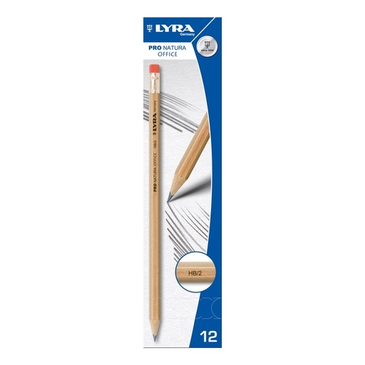 [1466343] Crayon graphite LYRA Pro Nature Office HB embout gomme gris 12 pièces