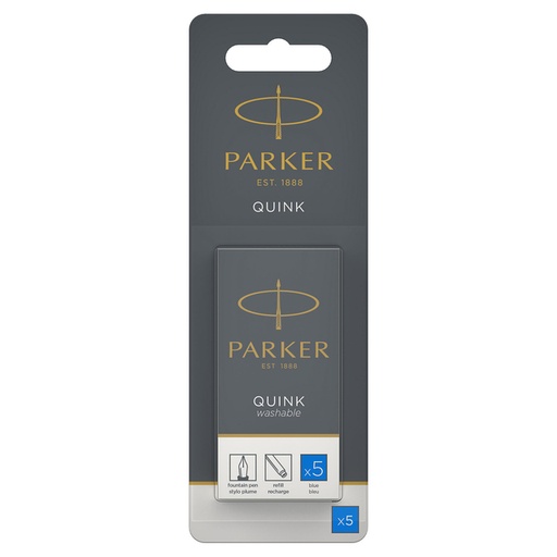[1466354] Inktpatroon Parker Quink uitwasbaar blauw blister à 5 stuks