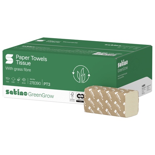 [1466395] Handdoek Satino PT3 GreenGrow v-vouw 2-laags 250x230mm 15x214 vel naturel 278390