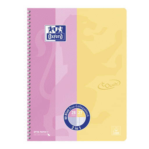 [1466452] Collegeblok Oxford Touch duo A4+lijn/ruit 5mm 160 pagina's