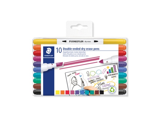 [1467202] Marqueur tableau blanc Staedtler effaçable à sec double pointe set 10 couleurs