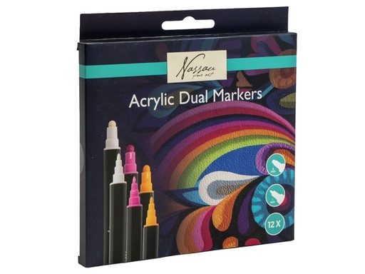 [1467616] Marqueur acrylique Nassau double pointe set 12 couleurs