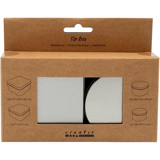 [1467910] Blikjes Creativ Company cirkel en vierkant set à 4 stuks zilver