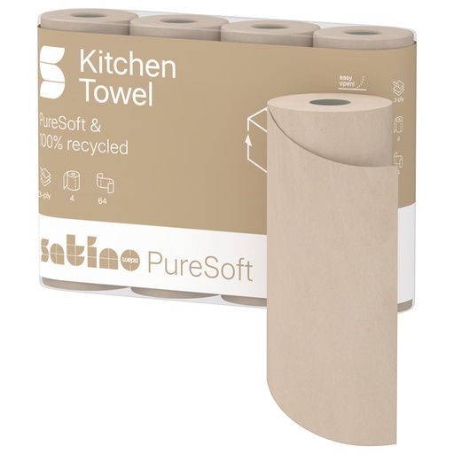 [1436540] Essuie-tout Satino PureSoft 175890 3 épaisseurs 4x 64 feuilles naturel