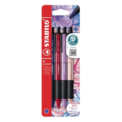 [1469659] Balpen STABILO pointball Wildflower assorti 4 stuks