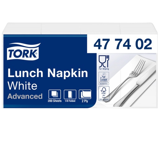 [892170] Serviettes Tork Advanced 477402 2 épaisseurs pli 1/8 328x325mm blanc 200 pièces
