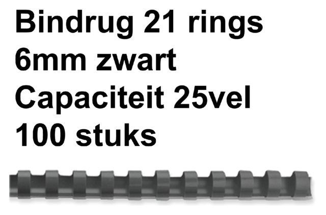 Reliure GBC 6mm 21 anneaux A4 noir 100 pièces