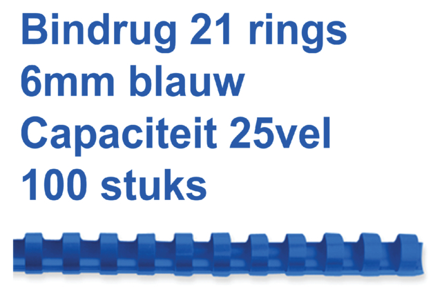Reliure GBC 6mm 21 anneaux A4 bleu 100 pièces