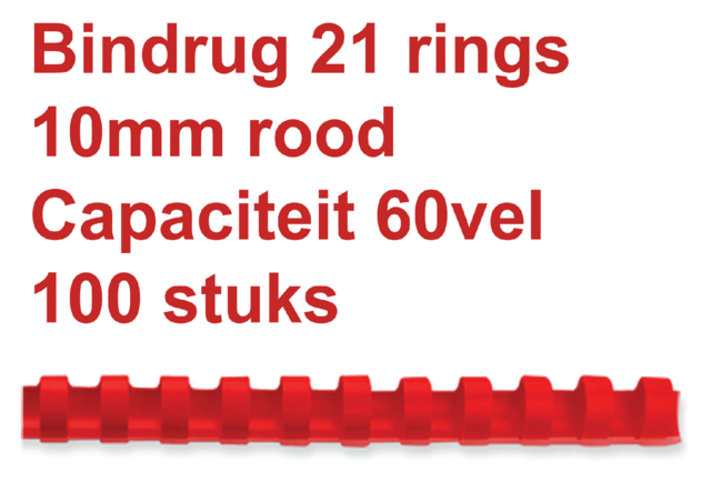 Reliure GBC 10mm 21 anneaux A4 rouge 100 pièces