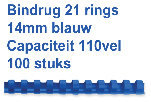 Reliure GBC 14mm 21 anneaux A4 bleu 100 pièces