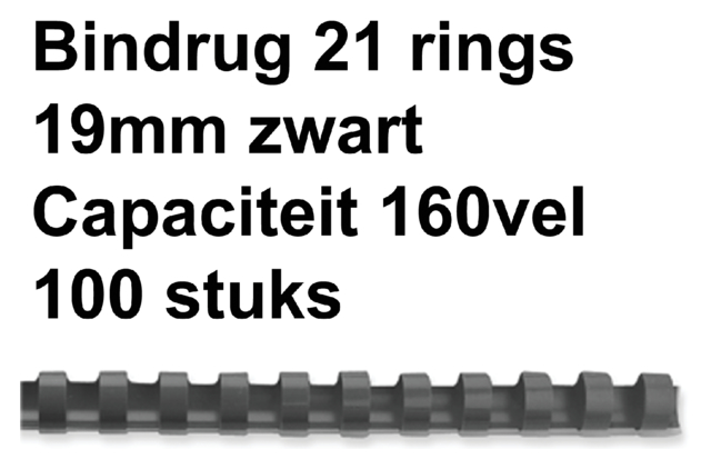 Reliure GBC 19mm 21 anneaux A4 noir 100 pièces