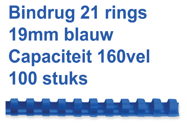 Reliure GBC 19mm 21 anneaux A4 bleu 100 pièces