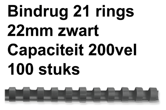 Bindrug GBC 22mm 21rings A4 zwart 100stuks