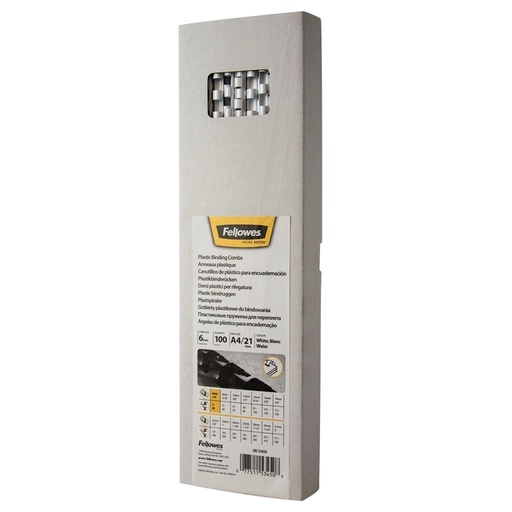 [535720] Bindrug Fellowes 6mm 21rings A4 wit 100 stuks