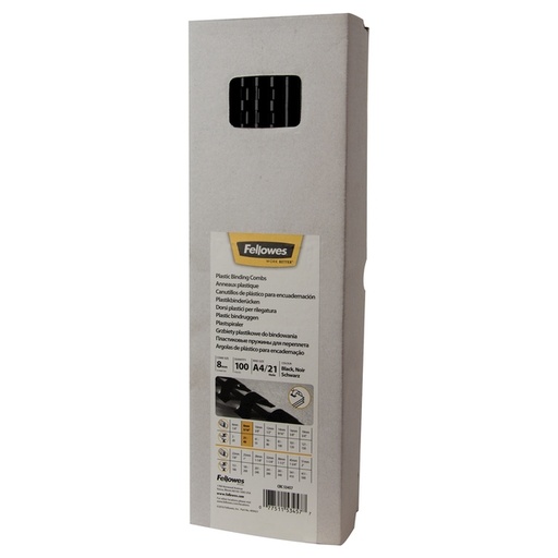 [535731] Reliure Fellowes 8mm 21 anneaux A4 noir 100 pièces