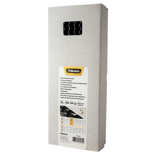 [535741] Bindrug Fellowes 10mm 21rings A4 zwart 100 stuks