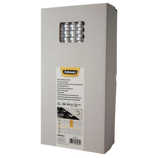 [535750] Bindrug Fellowes 12mm 21rings A4 wit 100 stuks