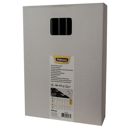 [535781] Reliure Fellowes 19mm 21 anneaux A4 noir 100 pièces