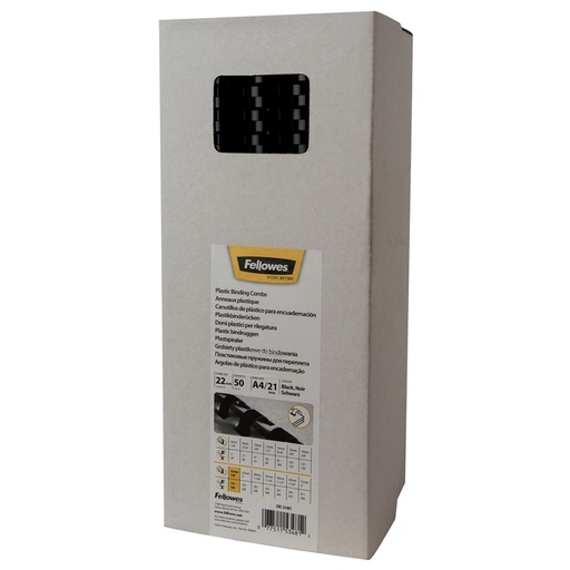 [535791] Bindrug Fellowes 22mm 21rings A4 zwart 50 stuks