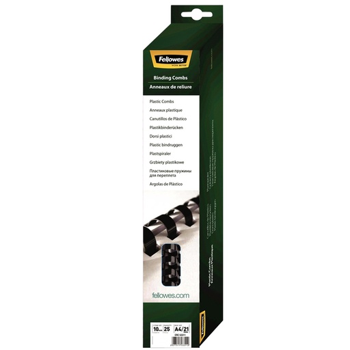 [537771] Bindrug Fellowes 10mm 21rings A4 zwart 25 stuks