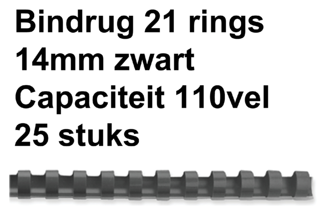 Bindrug Fellowes 14mm 21rings A4 zwart 25 stuks
