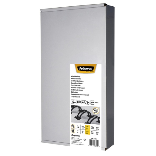 [537842] Reliure métallique Fellowes 10mm 34 anneaux A4 blanc 100 pièces