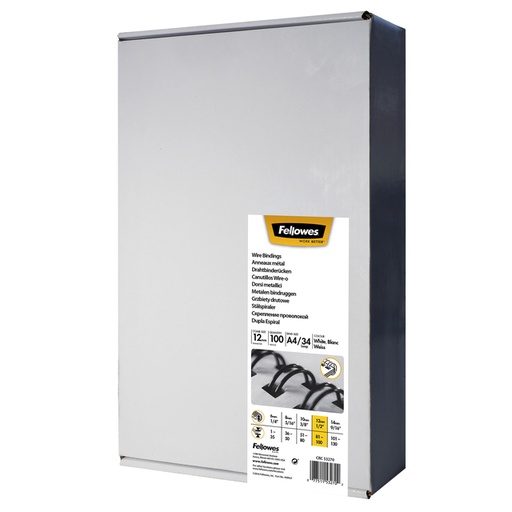 [537862] Draadrug Fellowes 12mm 34-rings A4 wit 100 stuks