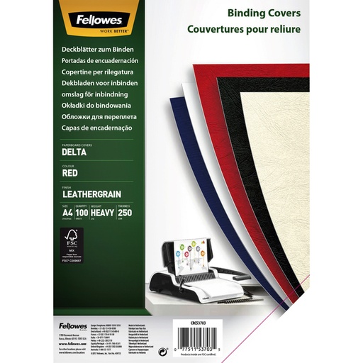 [535216] Couverture Fellowes A4 similicuir rouge 100 pièces