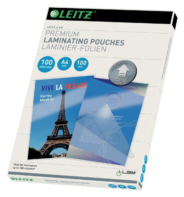 Pochette de plastification Leitz iLAM A4 2x100 micron 100 pièces