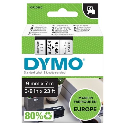 [930341] Labeltape Dymo LabelManager D1 polyester 9mm zwart op wit