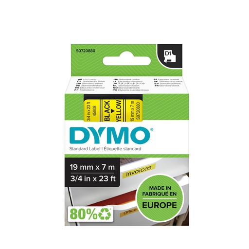 [930233] Ruban Dymo LabelManger D1 polyester 19mmx7m noir sur jaune
