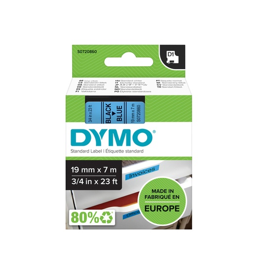 [930231] Ruban Dymo LabelManager D1 polyester 19mmx7m noir sur bleu