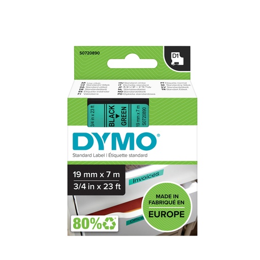 [930234] Labeltape Dymo LabelManager D1 polyester 19mm zwart op groen