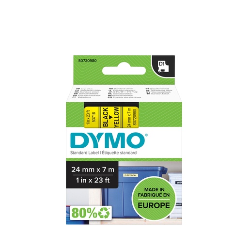 [930546] Ruban Dymo D1 53718 720980 24mmx7m polyester noir sur jaune