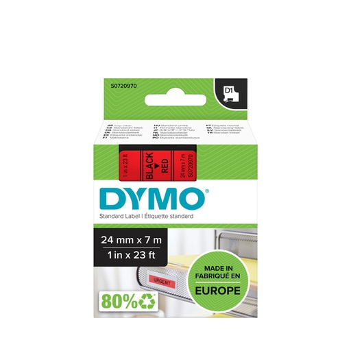 [930556] Ruban Dymo Labelmanager D1 polyester 24mmx7m noir sur rouge