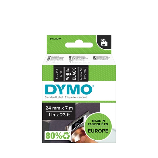 [930563] Labeltape Dymo LabelManager D1 polyester 24mm wit op zwart