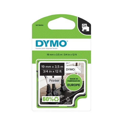 [931194] Ruban Dymo LabelManager D1 nylon 19mmx3,5m noir sur blanc