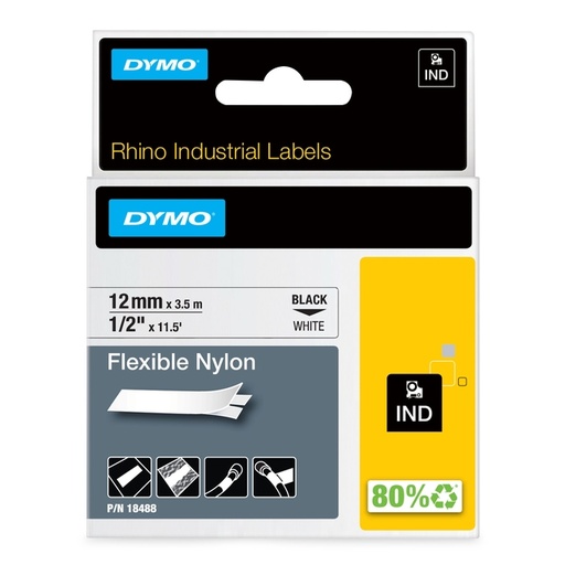 [930860] Labeltape Dymo Rhino industrieel nylon 12mm zwart op wit