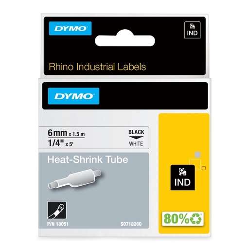 [930300] Labeltape Dymo Rhino industrieel krimpkous 6mm zwart op wit