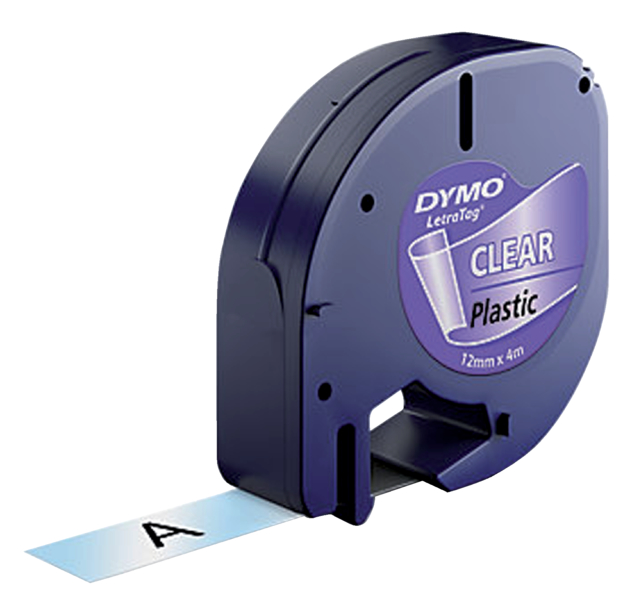 Labeltape Dymo LetraTag plastic 12mm zwart op transparant