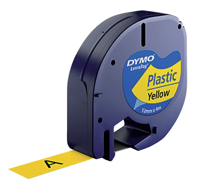 Ruban Dymo LetraTag plastique 12mmx4m noir sur jaune