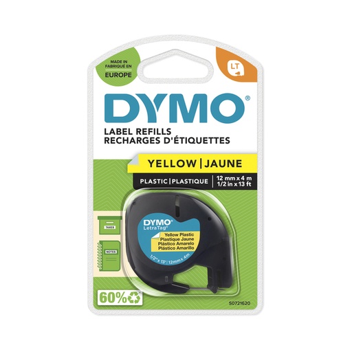 [931175] Labeltape Dymo LetraTag plastic 12mm zwart op geel