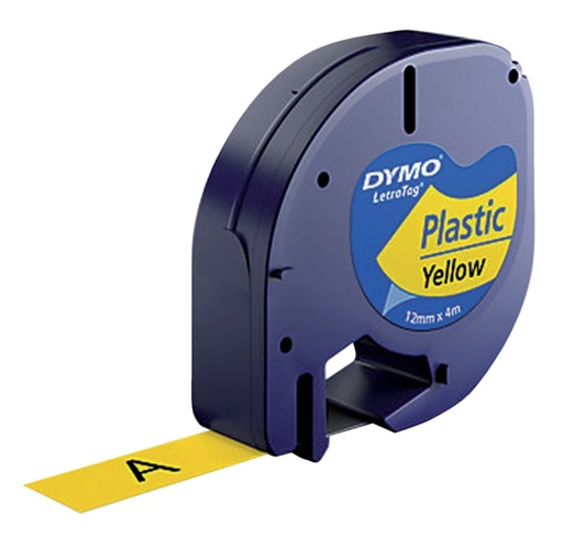 [931175] Ruban Dymo LetraTag plastique 12mmx4m noir sur jaune